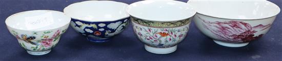 Four Chinese porcelain bowls largest diameter 17cm